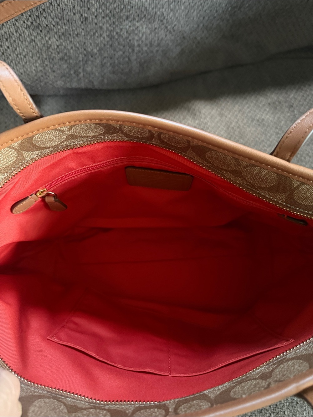 COACH F38405 Varsity Stripe City Zip Tote Bag Red Purple Signature Canvas - Picture 8 of 8